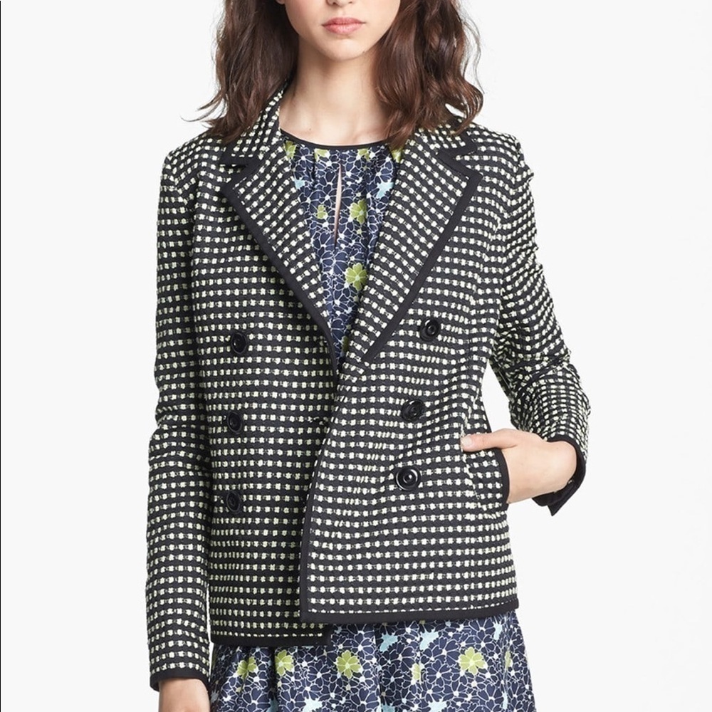 Miss Wu Check Jacquard Jacket Blazer Size 8 EUC